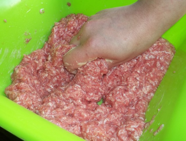 Add Oil and Mix Khinkali Ingredients