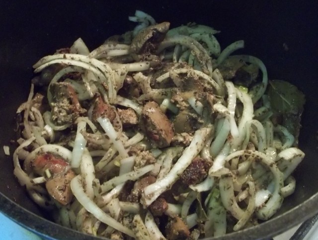 Frying Georgian Chicken Liver Chashushuli