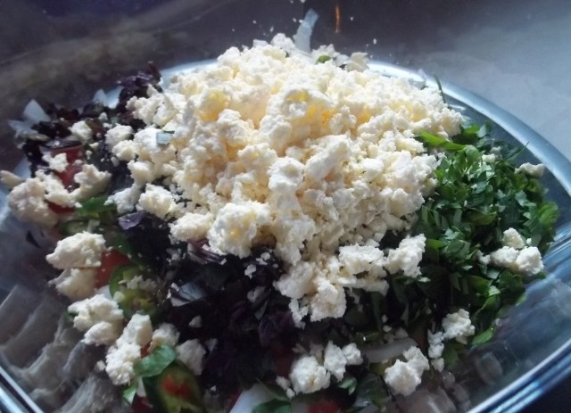 Imeretian Cheese in Georgian Salad - Copy