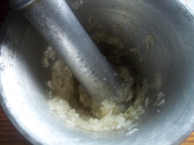 Crushing Garlic for  Racha Chicken Recipe