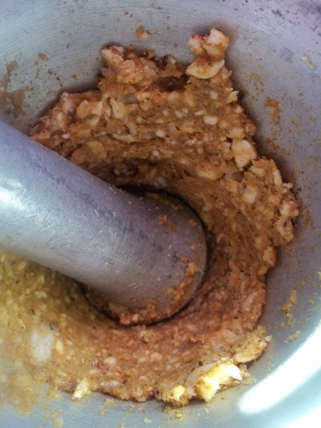 Preparing Nut Garlic and Spices for Georgian Chicken with Nuts Recipe