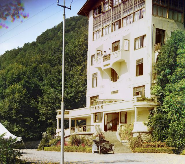 Color Photograph of a Hotel in Gagra by Sergey Mikhaylovich Prokudin-Gorsky