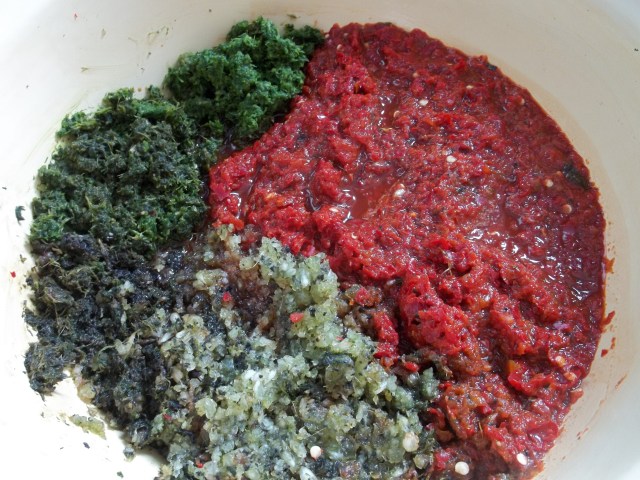 Crushed Peppers Herbs and Garlic for Megrelian Ajika Recipe