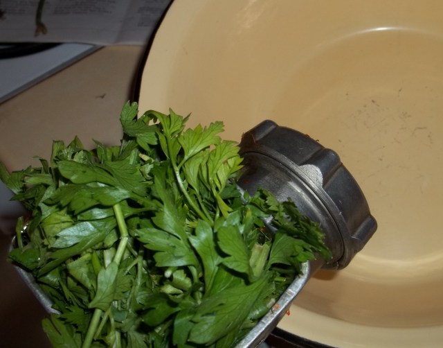 Crushing Herbs for Megrelian Ajika Recipe