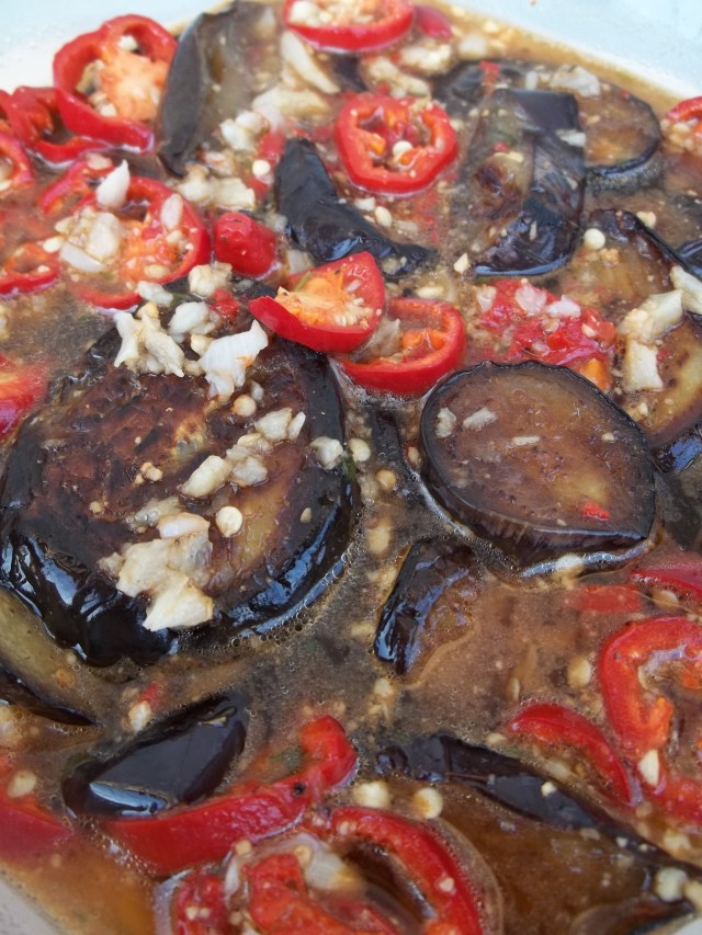 Eggplant with Garlic Hot peppers and Ajika Ready for Serving