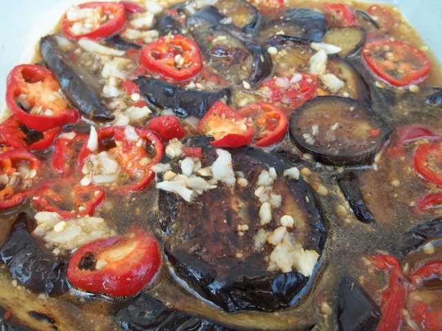 Eggplant with Garlic Hot Peppers and Ajika