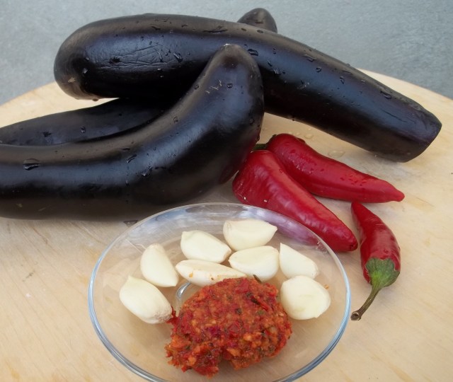 Ingredients for Eggplant with Garlic Hot peppers and Ajika