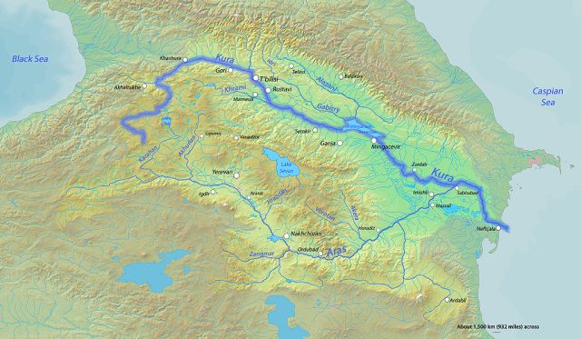 Map showing the Mtkvari River. Courtesy of Wikimedia Commons.