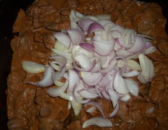 Adding Onion to Chicken Liver with Ajika and Summer Savory Recipe