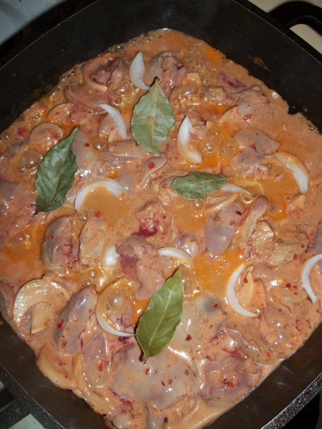 Cooking Chicken Liver with Ajika and Summer Savory
