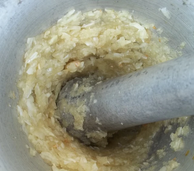 Crushing Garlic for Svanetian Salt