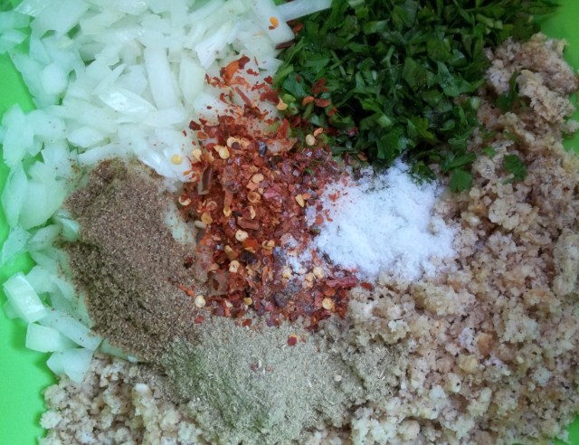 Prepared Ingredients for Mushrooms with Nuts and Spices Recipe