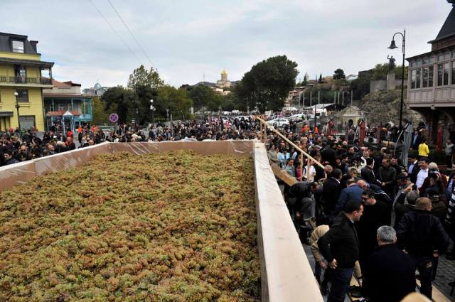 The winepress holding 7 tons of grapes at Tbilisioba - 2013. Photo courtesy of Tbilisi Mayor’s Administration.