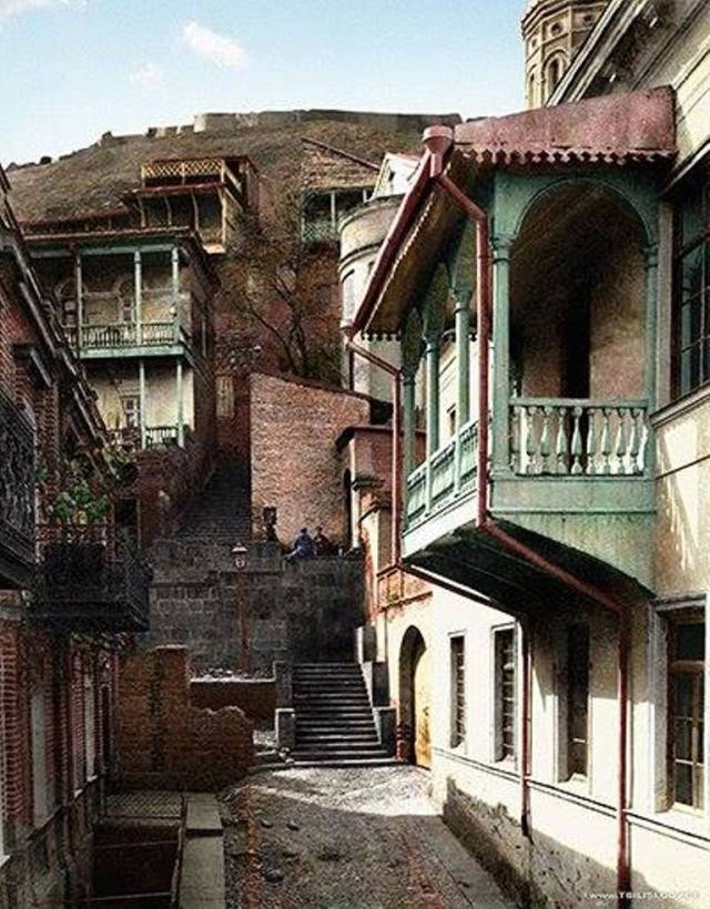 19th century hand colored photograph of Tbilisi's Old Town