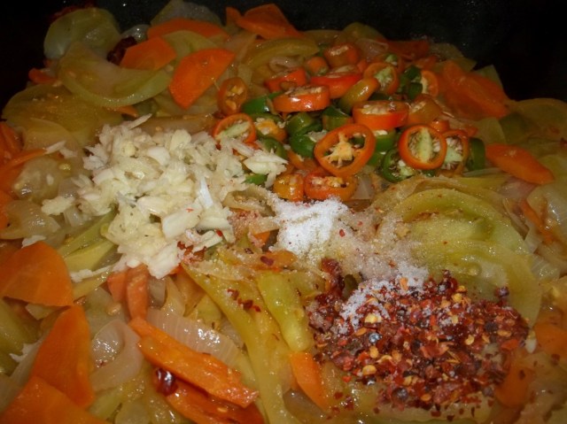 Adding Ingredients for Fried Green Tomato Recipe