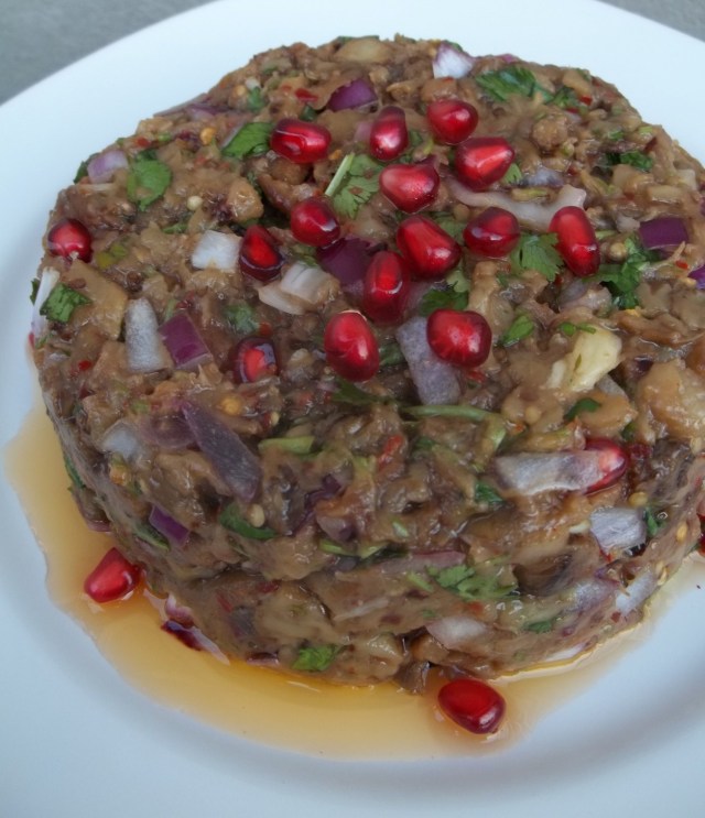 Eggplant Caviar with Pomegranate Ready for Serving