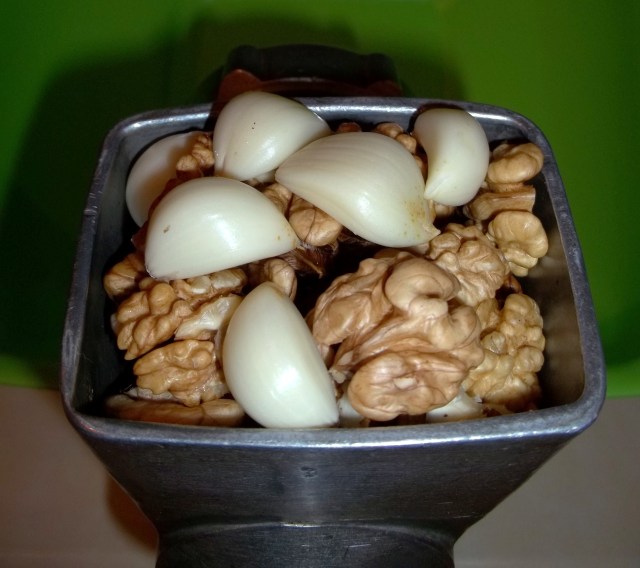 Grinding Walnuts and Garlic