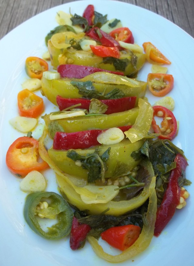Marinated Green Tomatoes Ready for Serving