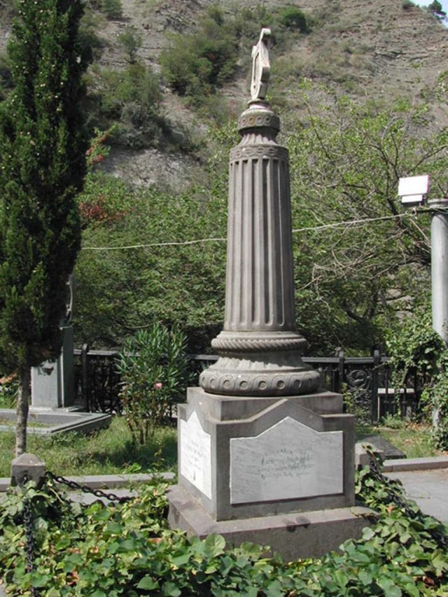 Nikoloz Baratashvili memorial stone at Mtatsminda Pantheon in Tbilisi.