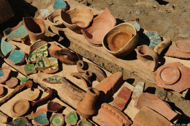 12th Century glazed pottery found during excavations in Pushkin Street in Tbilisi