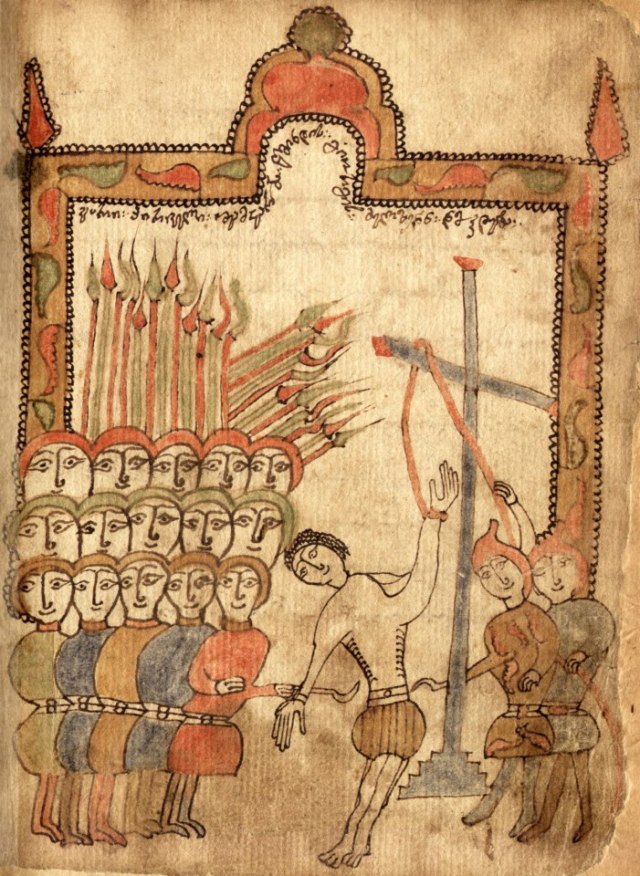 17th century Georgian manuscript depicting St. George's life and martyrdom