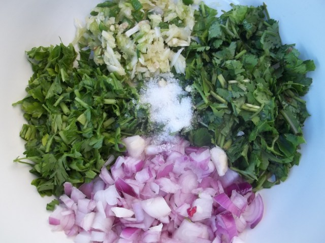 Chopped Ingredients for Eggplant with Coriander and Parsley