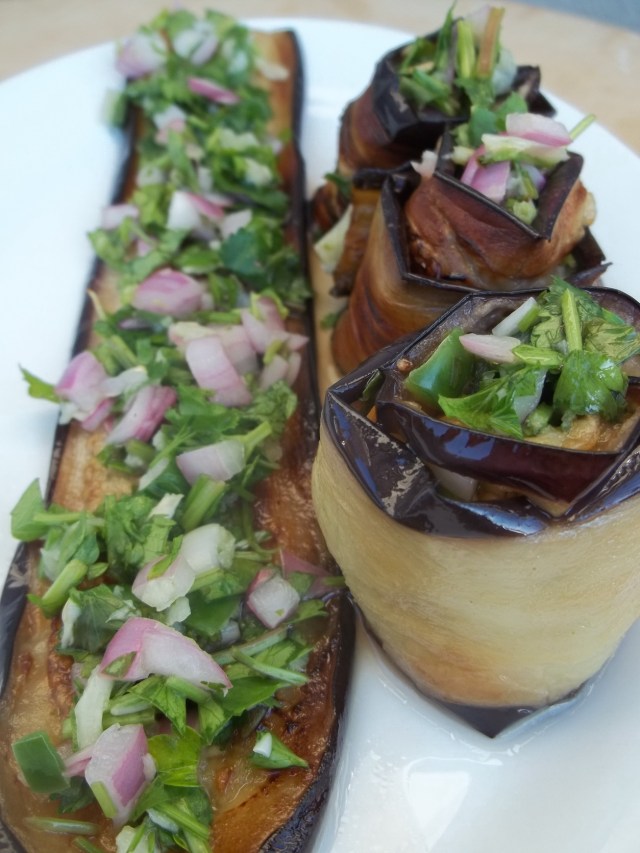 Eggplant with Coriander and Parsley Ready for Serving