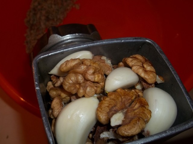 Grinding Walnuts and Garlic
