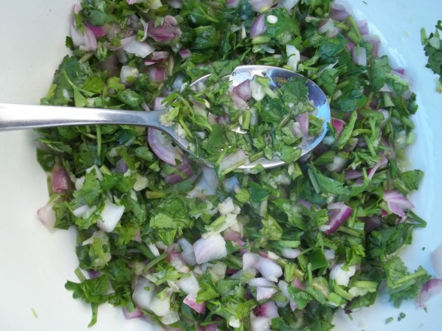 Mixed Ingredients for Eggplant with Coriander and Parsley
