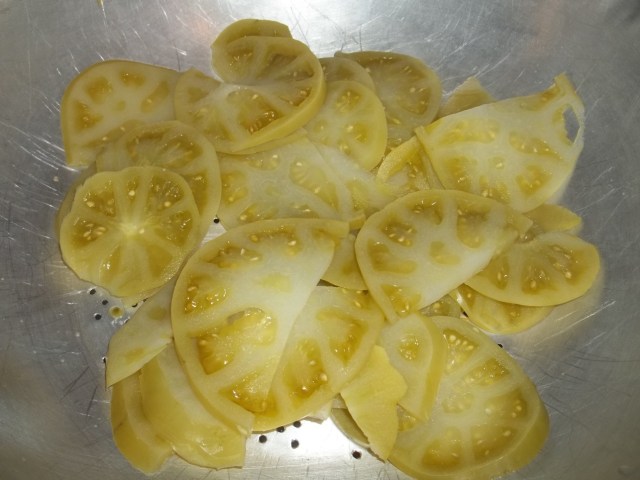 Draining Cooked Green Tomatoes