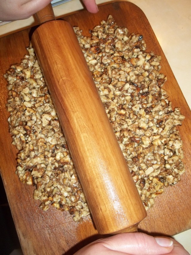 Using a Rolling Pin to Flatten the Gozinaki Mixture - Copy