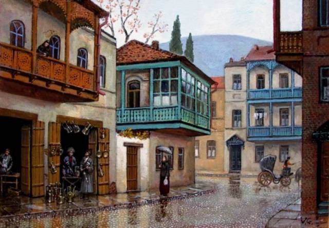 A painting of Old Tbilisi by Giovanni Vepkhvadze