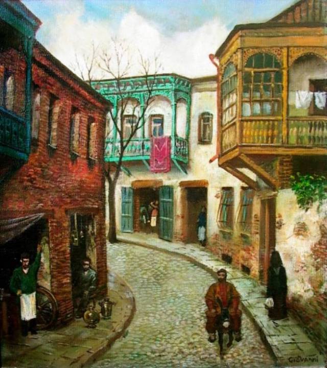 A painting of Old Tbilisi by Giovanni Vepkhvadze
