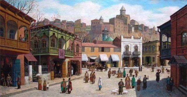 A painting of Old Tbilisi by Giovanni Vepkhvadze