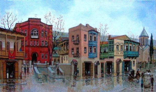 A painting of Old Tbilisi by Giovanni Vepkhvadze