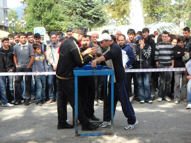 Arm wrestling competition at the Bidzinaoba Festival