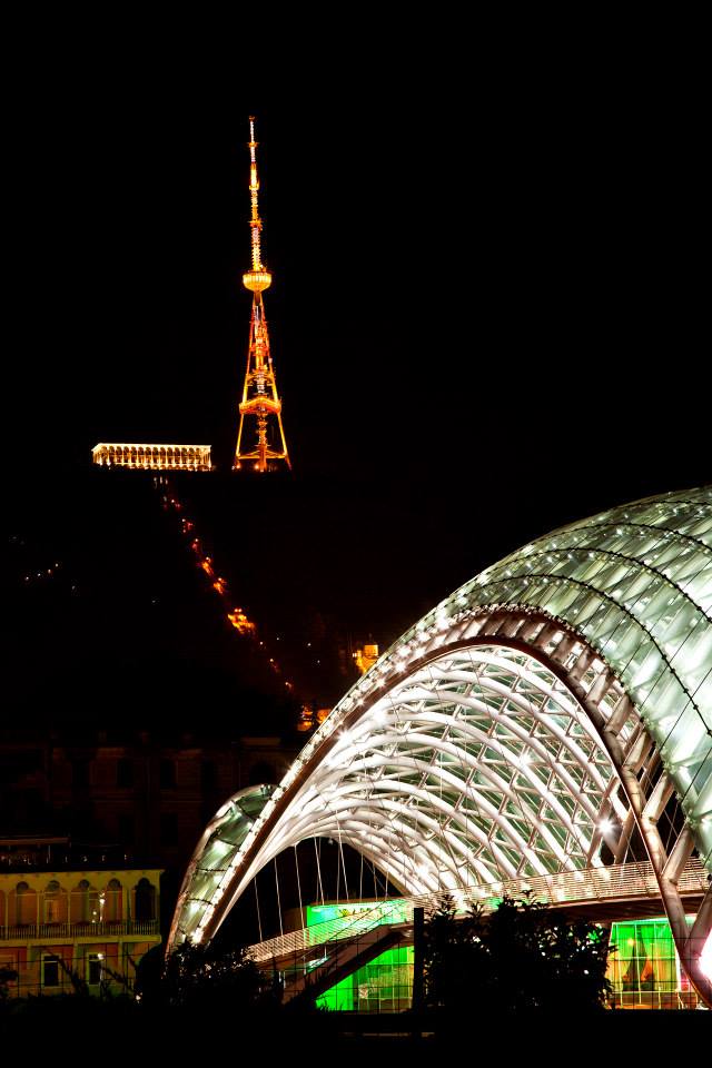 The Bridge of Peace with Tbilisi's TV Tower in the background