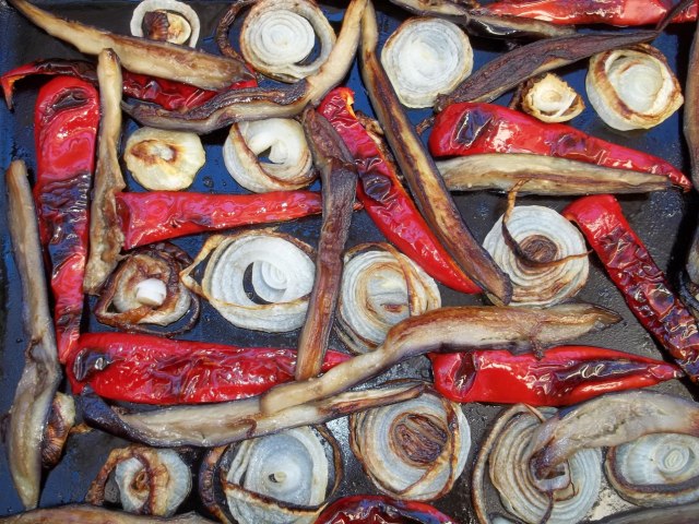 Cooking Eggplant Onion and Peppers - Copy