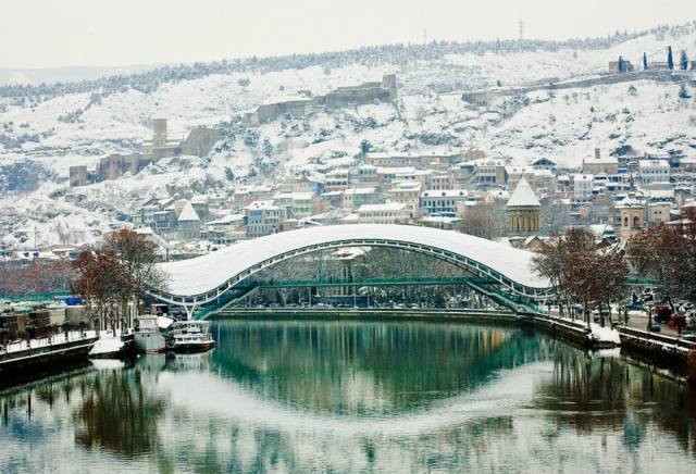 Tbilisi's Old Town and the Bridge of Peace in Winter