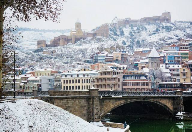 Tbilisi's Old Town and Narikala Castle in Winter