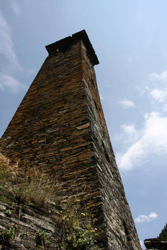 The slim, tapering profile of a Tushetian fortified tower.