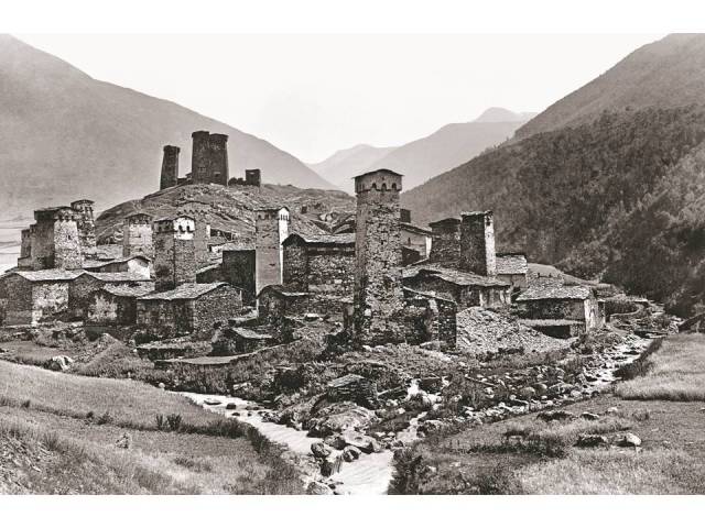 Village of Chazhashi (Ushguli) where two streams come together. 1890. Photo courtesy Fondazione Sella, Biella