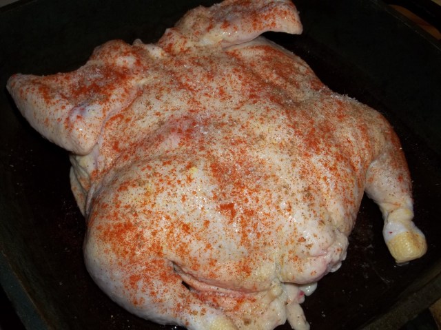 Flatten the chicken and add red pepper and salt - Copy
