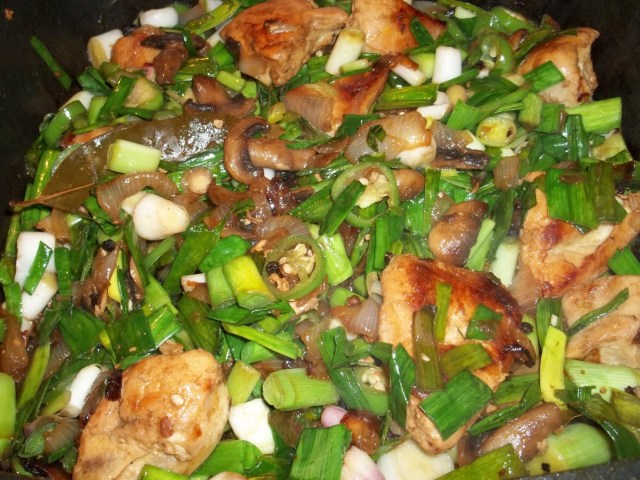 Stirred Ingredients for Chicken with Green Garlic - Copy