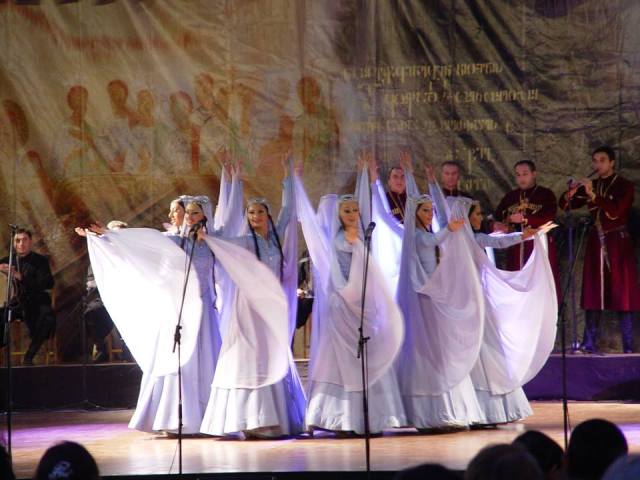 Members of the Rustavi Ensemble perform the women's dance 'Narnari'