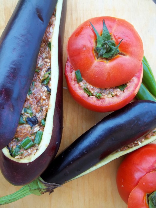 Adding the mixture to the hollowed vegetables - Copy