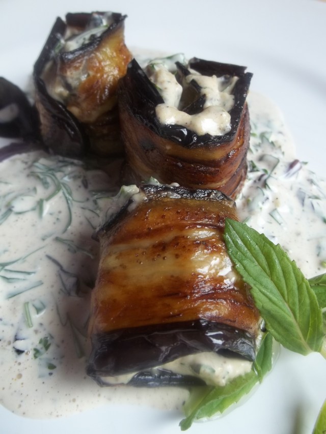 Eggplant with Mayonnaise and Herbs ready for serving - Copy