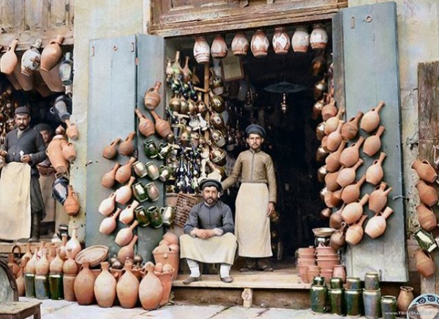 Hand colored photograph of 19th century Tbilisi