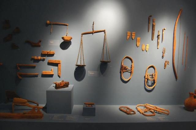 Display of wooden tools at the Martvili Regional Museum  