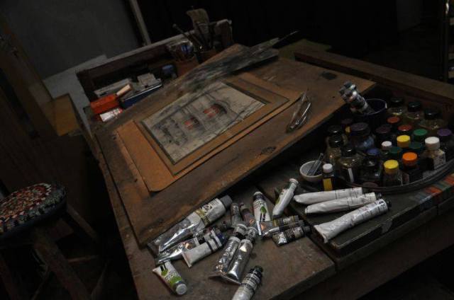Akhvlediani's workdesk at the Elene Akhvlediani House-Museum